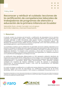 Reconocer y retribuir el cuidado: lecciones de la certificación de competencias laborales de trabajadoras de programas de atención y educación de la primera infancia en Ecuador