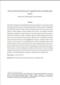 Life-Course Shocks and Food Insecurity: Longitudinal Evidence from Ethiopia, India, and Peru